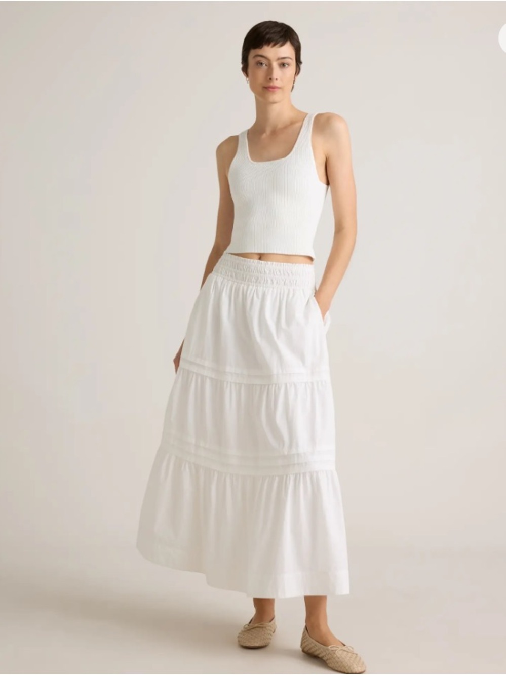 Quince White Tiered Maxi Skirt | Size S (really a Medium) - Like New